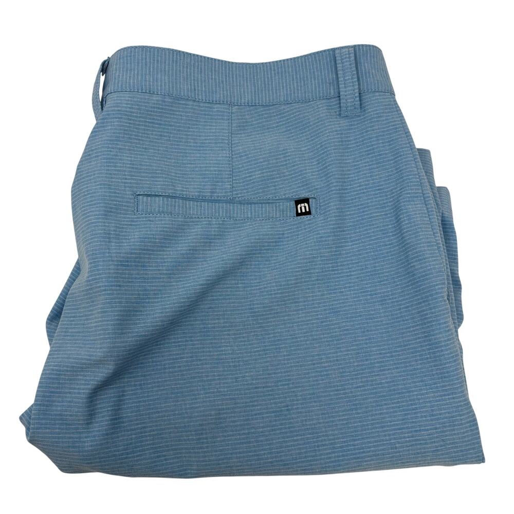 Travis Mathew Mens Sz 38 Light Blue White Striped Flat Front Golf Shorts
